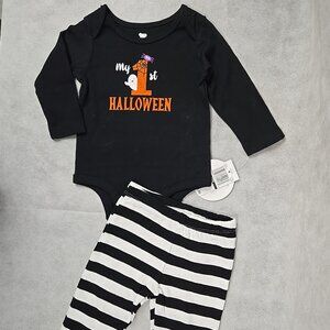 Konala Baby‎ 3-6 mo "My First Halloween" Black Long Sleeve 2 piece Ghost NEW